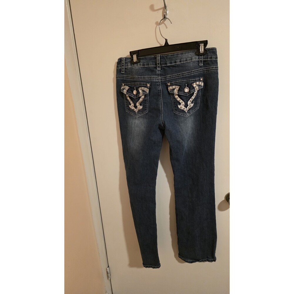 2B Bebe Jeans Boot Cut Denim Womens Size Med Rhinestones Cowgirl Concert 30wx31L